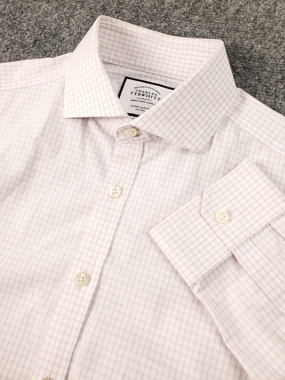 Charles Tyrwhitt Dress Shirt 15.5 34 Non Iron Super Slim Fit Grid Check Lavender